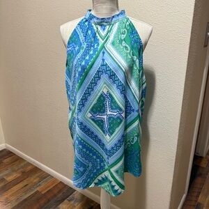 JW Style Blue and Green Patterned Sleeveless Top - NWT - Size Large